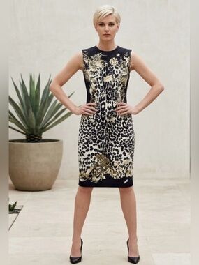 Roberto Cavalli Dress Sheath Animal Print Knee Length Cocktail.Made in Italy
